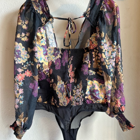 FP Intimately Floral Print Black Noir long sleeve Bodysuit Size S - Picture 12 of 12